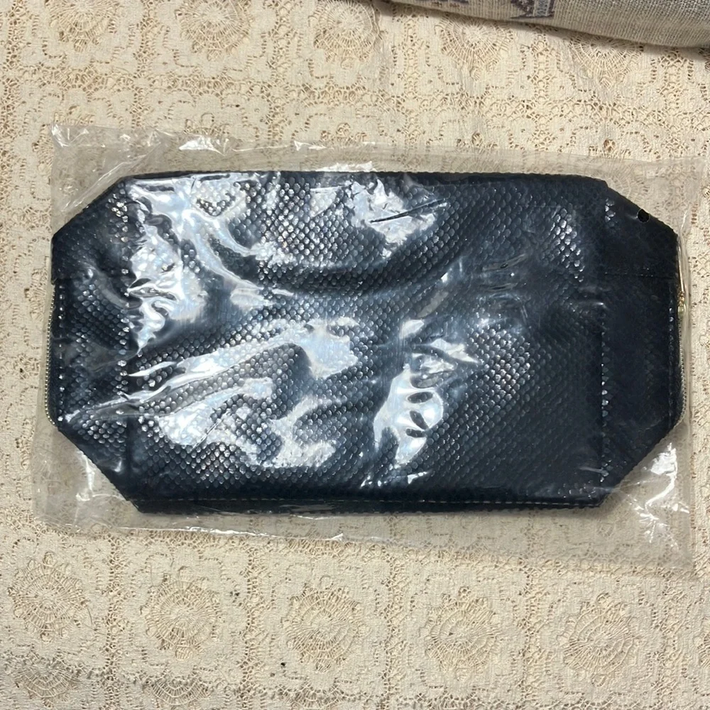 Black Tarte Cosmetic Bag with Snakeskin Look